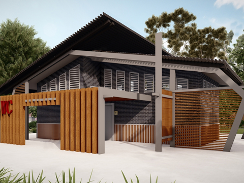 现代户外公共厕所 公厕建筑su模型