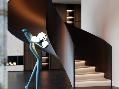 现代楼梯间 旋转楼梯 金属楼梯 雕塑su模型