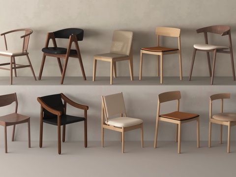  侘寂中古风餐椅 实木椅 单椅 休闲椅3d模型 