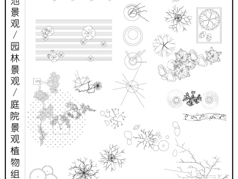庭院景观 水池景观 园林景观 花草树木 植物组合cad施工图