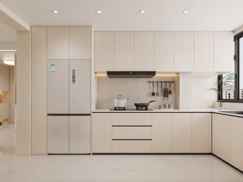  奶油风简约厨房餐厅3d模型 