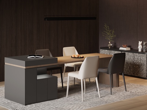 现代意式岛台 餐桌椅su模型