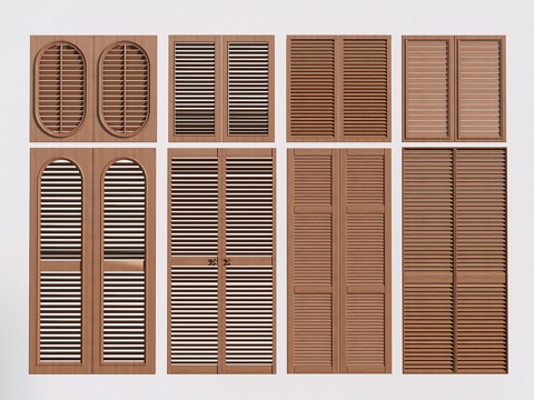 中古风衣柜门 百叶门 门板 家具门su模型