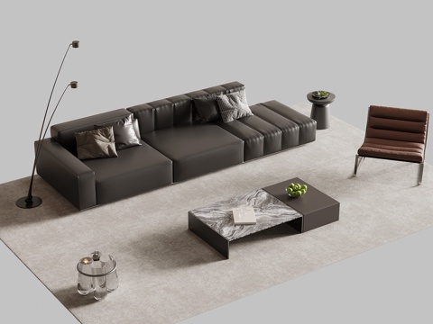  现代意式沙发茶几组合3d模型 