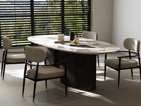 现代餐桌椅 现代意式餐桌椅  意式餐桌椅 意式轻奢餐桌椅su模型