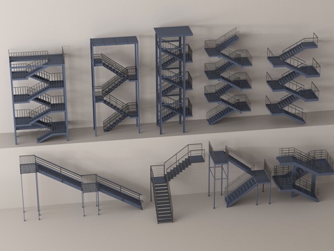 现代钢结构楼梯  户外楼梯 消防楼梯 外挂楼梯su模型
