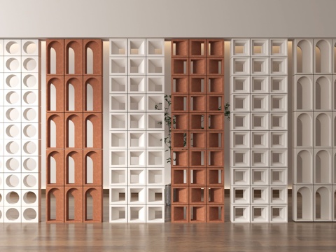 现代水泥砖 水泥砖隔断 镂空预制砖 镂空花砖su模型