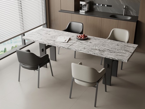 现代意式餐桌椅 条形桌su模型