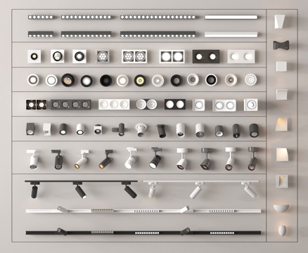 现代筒灯射灯 磁吸轨道射灯 轨道射灯 明装筒灯射灯su模型