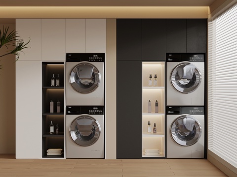 现代极简洗衣机柜 阳台柜su模型