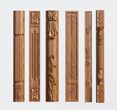 法式实木衣柜罗马柱 酒柜装饰线条 橱柜封边条 压边条 装饰柱su模型