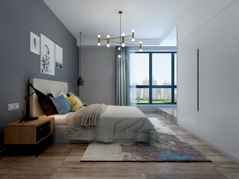  北欧卧室 吊灯挂画3d模型 