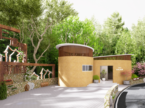 现代公厕 公共卫生间建筑 圆形厕所su模型