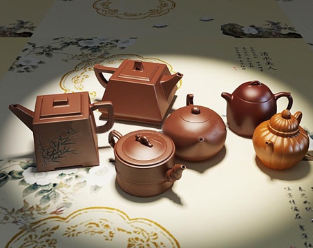  中式紫砂壶组合3d模型 