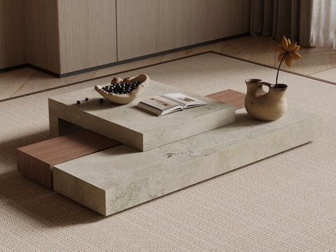 侘寂中古风茶几su模型