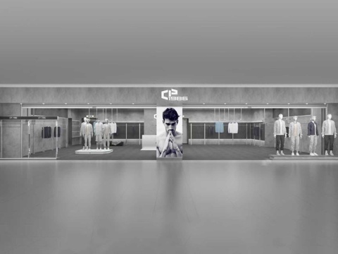  工业风门头男装店3d模型 