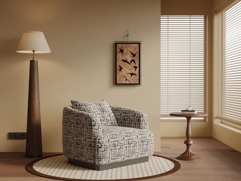 中古风布艺沙发 单人沙发su模型