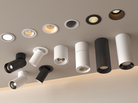 现代筒灯射灯 内嵌筒灯射灯 明装射灯筒灯 转向式射灯su模型