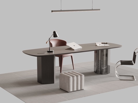 现代意式书桌椅 办公桌椅su模型