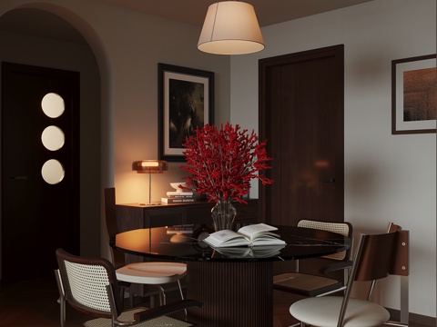 现代中古风餐厅su模型