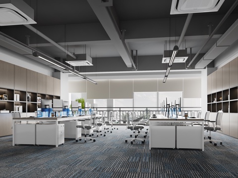  公共办公区3d模型 