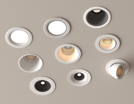 现代筒灯射灯组合 内嵌筒灯射灯 山丘灯 转向式射灯su模型