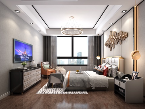  后现代卧室吊灯墙饰电视柜3d模型 