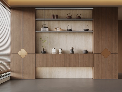 新中式茶柜 置物柜su模型