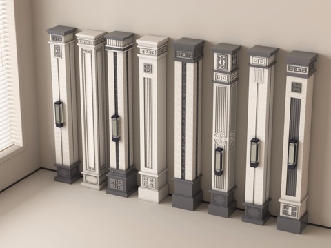 新中式柱子 角柱 别墅柱子 装饰柱子su模型