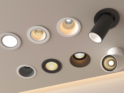 现代筒灯射灯组合 内嵌筒灯射灯 山丘灯 转向式射灯su模型