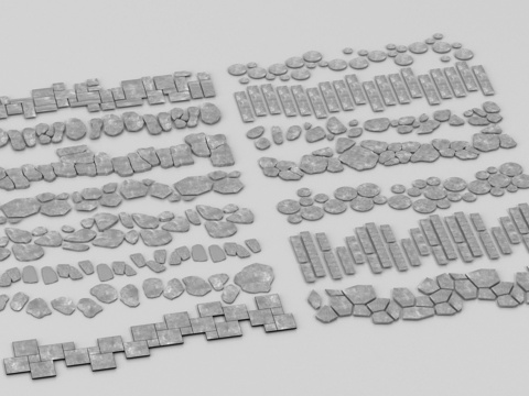 新中式青石板汀步 园路 园林 碎石步道su模型su模型