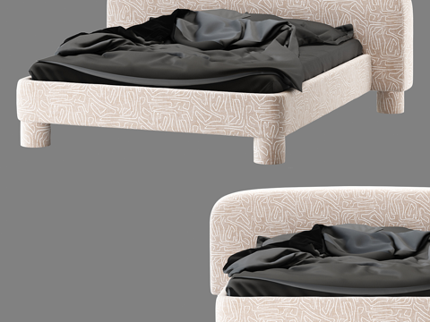  现代简约双人床 双人床 简约床 卧室床 抱枕  床垫3d模型 