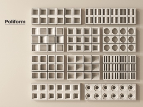 现代水泥砖 水泥砖隔断 镂空预制砖 镂空花砖su模型