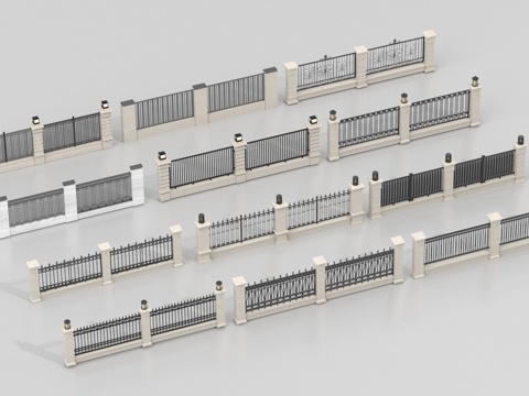 现代围墙 小区围墙 住宅围墙景墙 栅栏篱笆 庭院墙su模型