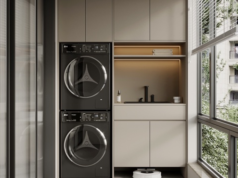 现代简约阳台柜 洗衣机柜su模型