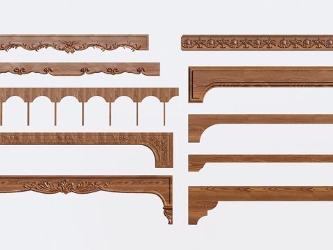  楣板 门楣挂落 雕花板垭口角花 雕花腰线 欧式裙边板3d模型 