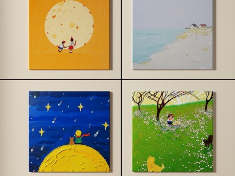 现代，简约，抽象，多巴胺，色彩，手绘油画，装饰画免费3d模型