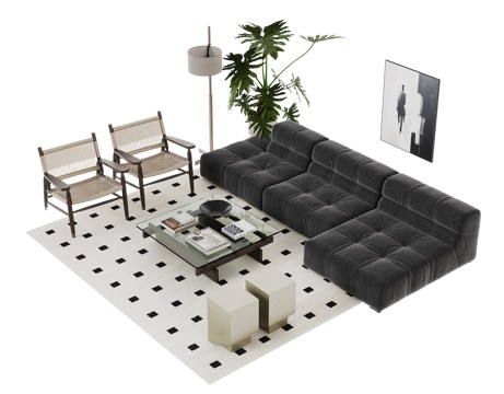 现代沙发茶几组合su模型