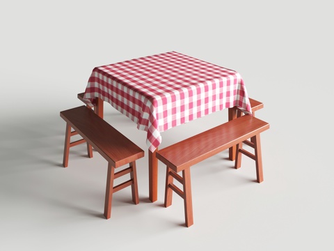 四方桌 格子桌 长条凳  方格桌 四方餐桌 八仙桌su模型su模型