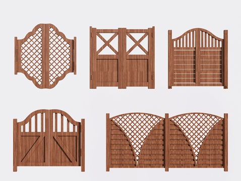 美式庭院门 花园木门 户外篱笆门 防腐木栅栏门 木围栏别墅门su模型