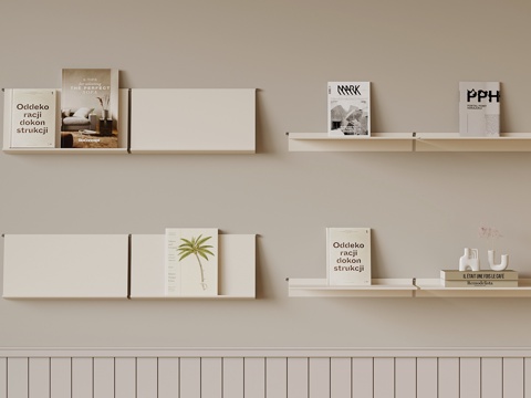  现代奶油风书架 置物架3d模型 