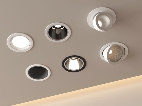 现代筒灯射灯组合 内嵌筒灯射灯 山丘灯 转向式射灯su模型