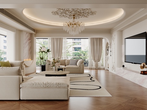  奶油法式客厅3d模型 