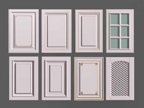 法式造型衣柜门 美式柜门 门板 家具门 玻璃柜门su模型