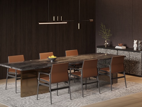 现代意式餐桌椅su模型