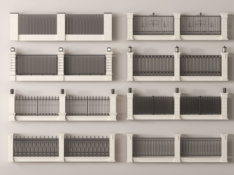 现代围墙 小区围墙 别墅围墙 围栏su模型