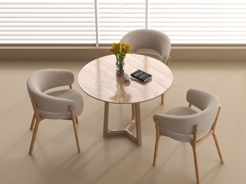 现代休闲桌椅 洽谈桌椅 书籍摆件su模型