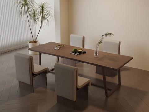 中古风餐桌椅su模型