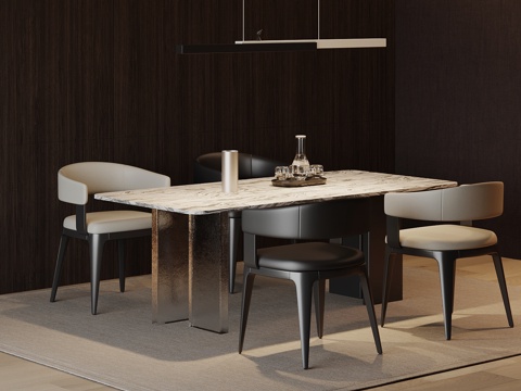 现代极简餐桌椅 多人餐桌su模型su模型