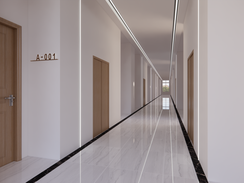 走廊  现代风格酒店走廊通道su模型